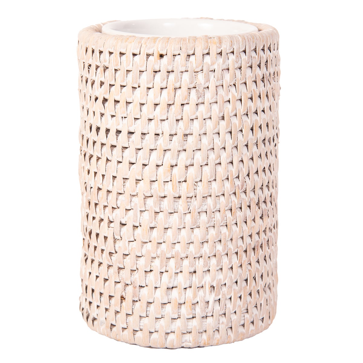Artifacts Trading Company Rattan Round Tumbler w/Ceramic White Wash